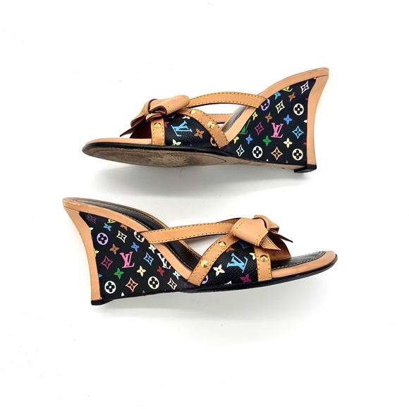 Louis Vuitton Takashi Murakami Retro Vintage Bow Monogram Wedge Sandals 37.5 - Picture 5 of 11